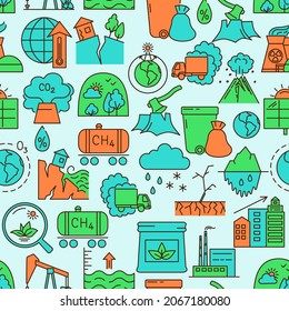 Ökologie und Umwelt nahtlose Muster im Linienstil. Hintergrund des Klimaschutzkonzepts. Vektorgrafik.