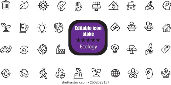 Ecology and Environment set of web icons in line style
