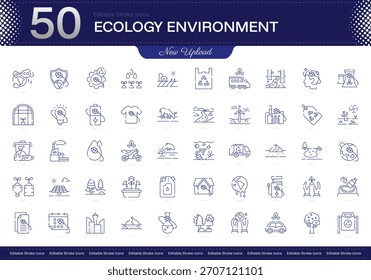 Icono de trazo del entorno de ecología. Conjunto de iconos de línea de entorno de ecología. paquete de iconos de trazo editable. Línea, delgado, Paquete de icono de estilo lineal. Totalmente personalizable