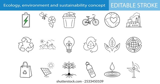 Ecology, Environment, Sustainability Concept Icons Set
