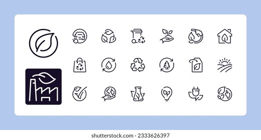 Ecología, medio ambiente y conceptos de sostenibilidad, conjunto de iconos de línea. Colección de símbolos de esquema. Razo vector modificable. 384 y 192 Pixel Perfect escalable a 96px, 48px...