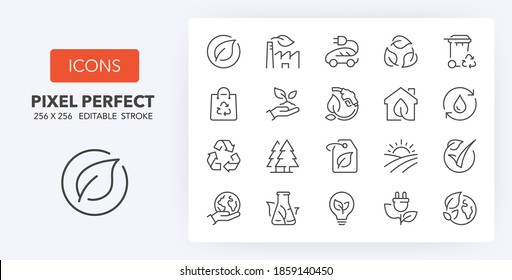Ecology, environment and sustainability concepts thin line icon set. Outline symbol collection. Editable vector stroke. 256x256 Pixel Perfect scalable to 128px, 64px... - Shutterstock ID 1859140450