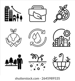 Ecology And Environment Thin Line Vector Icon Set Sustainable Solutions And Green Technology Innovation