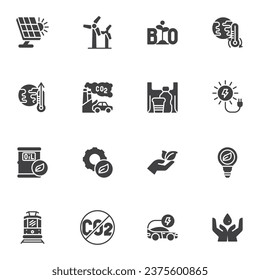 Ecology and Environment vector icons set, modern solid symbol collection, filled style pictogram pack. Signs logo illustration. Set includes icons as eco friendly, global warming, solar energy, planet