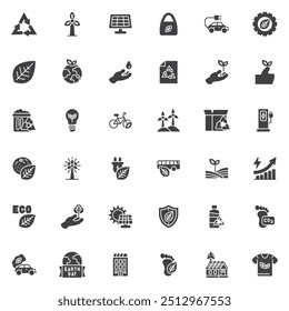 Ecology and environment vector icons set, modern solid symbol collection, filled style pictogram pack. Signs, logo illustration. Set includes icons as Eco friendly, Sustainable energy, Recycle Symbol
