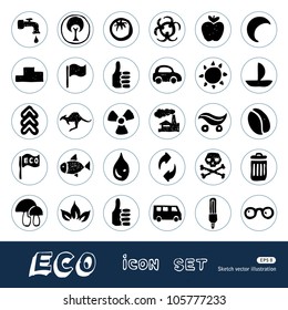 Ecology and environment web icons set. Hand drawn sketch illustration isolated on white background