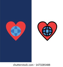 Ecology, Environment, World, Heart, Like  Icons. Flat and Line Filled Icon Set Vector Blue Background