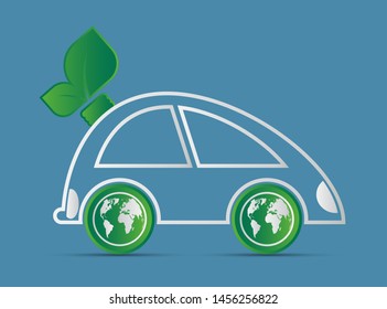 Ecology and Environmental Cityscape Concept,Car Symbol With Green Leaves Around Cities Help The World With Eco-Friendly Ideas