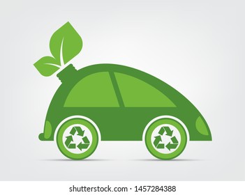 Ecology and Environmental Cityscape Concept,Car Symbol With Green Leaves Around Cities Help The World With Eco-Friendly Ideas