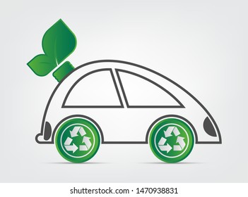 Ecology and Environmental Cityscape Concept,Car Symbol With Green Leaves Around Cities Help The World With Eco-Friendly Ideas