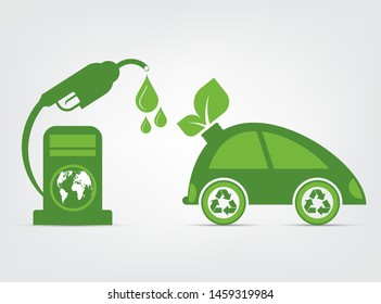 Ecology and Environmental Concept,Car Symbol With Green Leaves Around Cities Help The World With Eco-Friendly Ideas