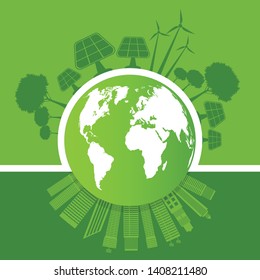 Ecology and Environmental Concept,Earth Symbol With Green Leaves Around Cities Help The World With Eco-Friendly Ideas