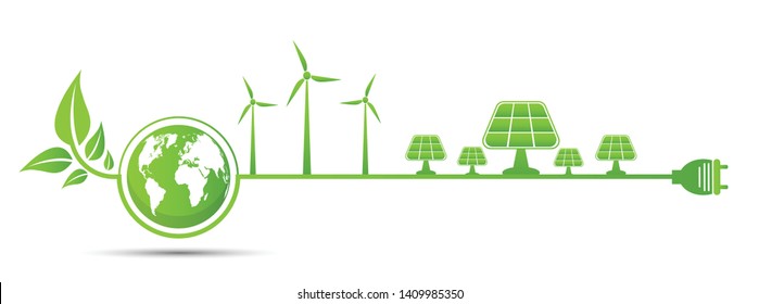 Ecology and Environmental Concept,Earth Symbol With Green Leaves Around Cities Help The World With Eco-Friendly Ideas,Vector Illustration