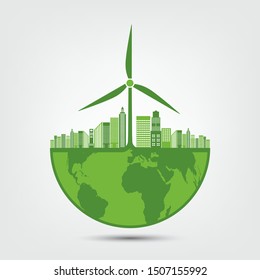 Ecology and Environmental Concept,Earth Symbol With Green Leaves Around Cities Help The World With Eco-Friendly Ideas