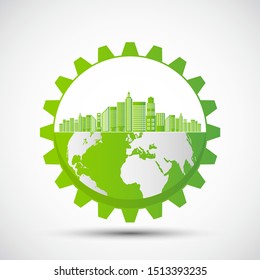 Ecology and Environmental Concept,Earth Symbol With Green Leaves Around Cities Help The World With Eco-Friendly Ideas