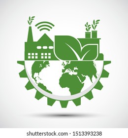 Ecology and Environmental Concept,Earth Symbol With Green Leaves Around Cities Help The World With Eco-Friendly Ideas