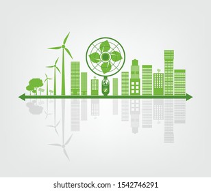 Ecology and Environmental Concept,Earth Symbol With Green Leaves Around Cities Help The World With Eco-Friendly Ideas