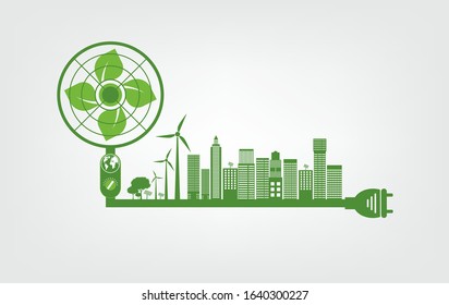 Ecology and Environmental Concept,Earth Symbol With Green Leaves Around Cities Help The World With Eco-Friendly Ideas