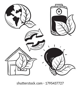 Ecology and Environmental Doodle icons set. simple and trendy Sketching style Vector illustration