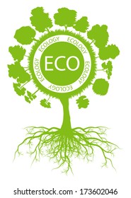 Ecology environmental green tree with roots vector background concept