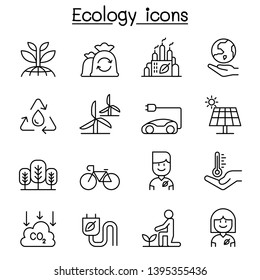 Ecology and Environmental icon set in thin line style