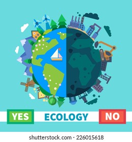 Ecology. Environmental protection. Nature and Pollution. Vector flat illustration