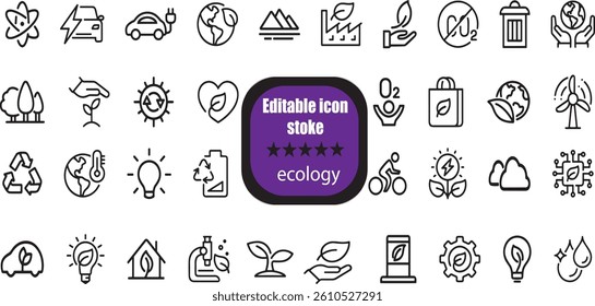 Ecology Environmental, Social, and Governance Editable icon collections. ESG outline icons with editable stroke collection. 