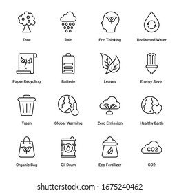 Ecology and Environmentalism related outline Icons - stroke, vector 