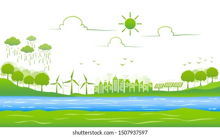 Ecology environmentally friendly with green city and sustainable development concept, vector illustration 