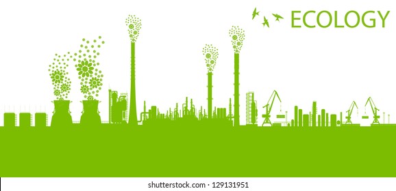 Ecology factory chimney vector background concept with no pollution green concept