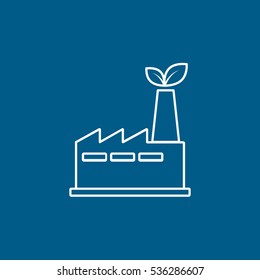 Ecology Factory With Leaf Line Icon On Blue Background