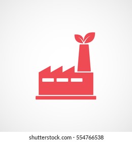 Ecology Factory With Leaf Red Flat Icon On White Background