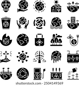 Ecology Fill Icon Set Vector