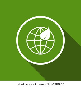 ecology flat icon with long shadow. earth and plant vector illustration