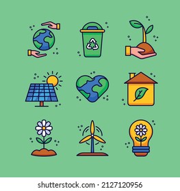 Iconos planos ecológicos aislados. Ilustración vectorial.
