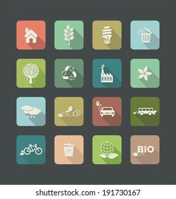 Ecology Flat Icons with long shadow