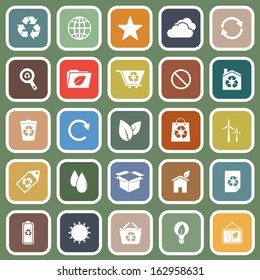 Ecology flat icons on green background, stock vector
