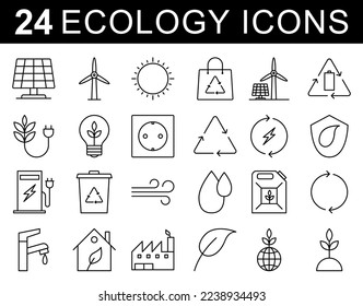 Ecology flat icons set collection. Pictogram for web. Eco minimal thin line web icon set. Vect illustration. EPS 10.