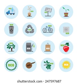 Ecology Flat Icons Set - Isolated On Blue Background - Vector Illustration, Graphic Design Editable For Your Design  