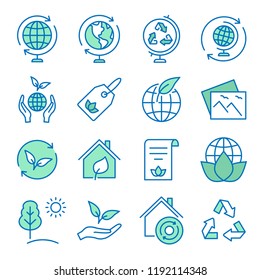 Ecology flat line icons. Set of recycle, environmental,nature, natural, plant and more. Editable Strokes.
