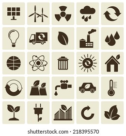 Ecology flat material design concept with ecology, environment, energy and pollution icons vector set