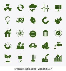 Ecology flat material design concept with ecology, environment, green energy and pollution icons set