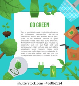 Ecology flat poster it urges to save the planet and herbs on the planet not pollute vector illustration