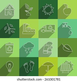 Ecology flat thin line icons with long shadow