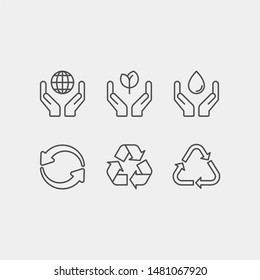 Ecology flat vector icons set. Ecology, energy, recycle flat vector icons