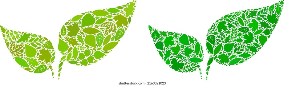 Ecology floral leaves icon composition of floral leaves in green and natural color tints. Ecological environment vector template for floral leaves icon.