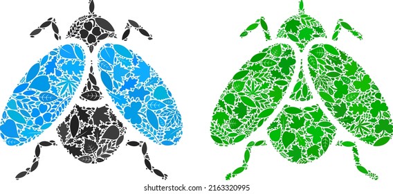 Ökologie fliegt Insektensymbolbildung von Kräuterblättern in grünen und natürlichen Farbtönen. Ökologische Umwelt Vektorkonzept für Fliegeninsektensymbol.
