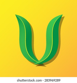 Ecology font from leaves, letter U.