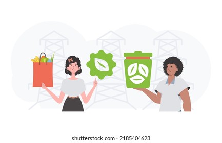 Ecology friendly concept. ECO team. Trend style.Vector illustration.