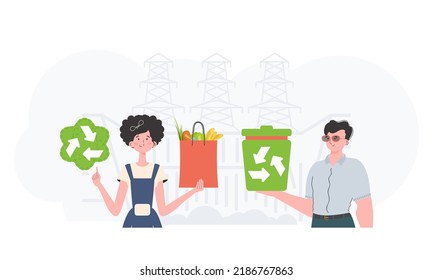 Ecology friendly concept. EKO is a team of people who care about the environment. Fashion trend vector illustration.